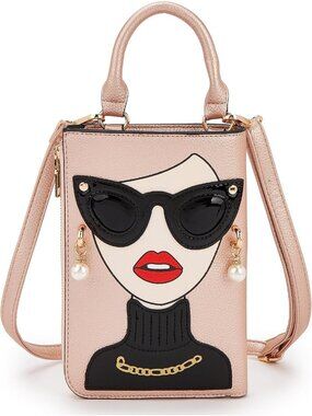 Women Rose Gold1 Novelty Lady Face PU Leather Shoulder Bag Handle Satchel Clutch
